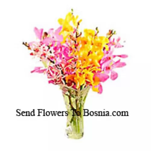 Orchidées de couleurs mélangées dans un vase